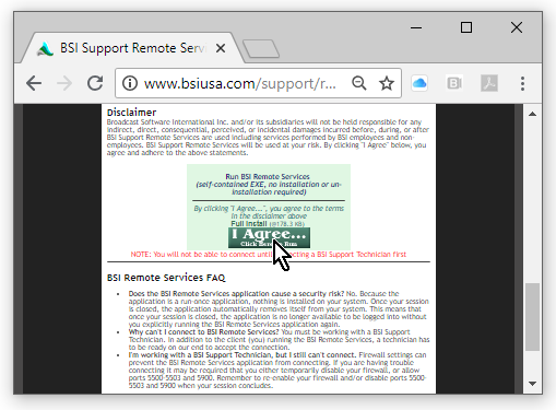 Figure 1,  Click the 'I Agree...' button to download the remote client